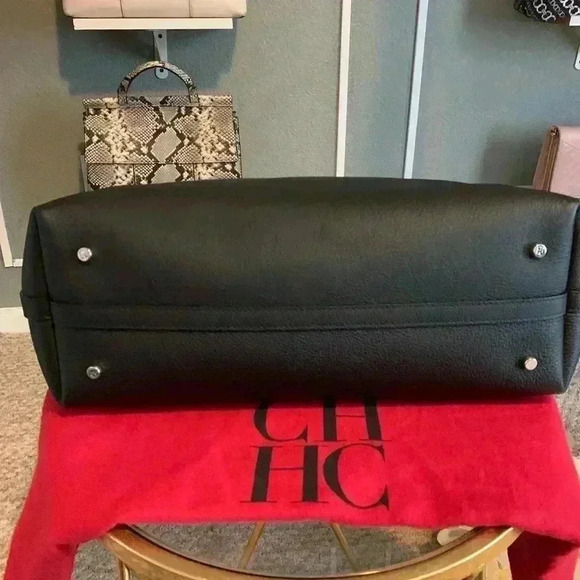 CAROLINA HERRERA RED LEATHER SHOPPER TOTE HANDBAG - Picture 6 of 16